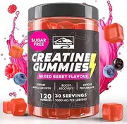 Keystone Peak Creatine Monohydrate Gummies for Men & Women, 100% Creatine Mixed Berry Gummies, 5g per Serving + Vegan, Sugar Free, Mixed Berry + Strength, Energy, Muscle & Booty Gain - 120 Count
