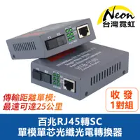 在飛比找PChome24h購物優惠-百兆RJ45轉SC單模單芯光纖光電轉換器一對裝