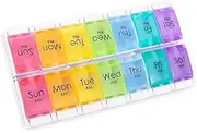 7 Day Pill Organizers, Easy Push Button Assisted Open, AM PM Daily Travel Pill Box Case Planner and Large Compartments for Medication Vitamins Fish Oil & Supplements, BPA Free