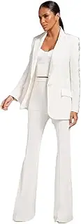 [HEYDHSDC] Women's High Street Suit Set Women's Single Rhinestones Beaded Blazer Flare Pants Suit