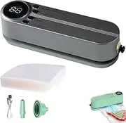 Rightfavour Mini Vacuum Sealer Wireless Portable | with 10 Vacuum Bags, 2025 New Mini Cordless Vacuum Sealer. Digital Display, for Chip Bags and Dry/Moist Food Storage (Grey)