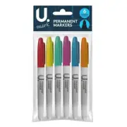 6 Pack Permanent Assorted Colour Markers Writing Drawing Marking School Office.