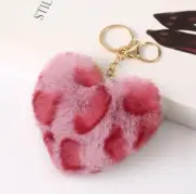 KEYRING Heart PLUSH Fluffy Keychain Bag Charm Holder LEOPARD RED & PINK