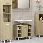 Bathroom Cabinet Sonoma Oak 60x32x53.5 cm - Engineered Wood Storage Cabinet with 7 Compartments and Door