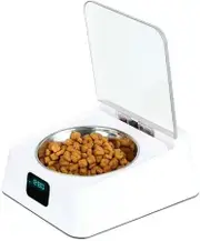 Smart Auto Pet Feeder Food Dispenser with LCD Display,Infrared Sensor switch cover to prevent food spills, Moisture-proof Bowl Keep food Dried(White)