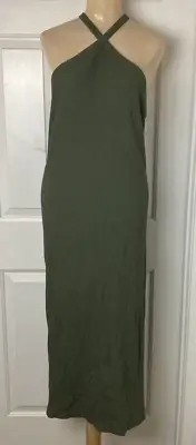 Old Navy Womens Plus sz 3X Green Fitted Rib-Knit Halter Maxi Dress built in bra