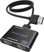 Avedio Links 4K@60Hz HDMI Splitter 1 in 2 Out With 1.2m Cable, 2 Way for Dual Monitors, 1x2 2.0 Video Distributor Mirror Only (Black)