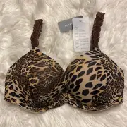 Natori 30C Bra Animal Print Pure Luxe Push Up Underwire Back Closure 727321 NEW
