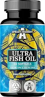 Ultra Fish Oil 1000mg, 60 Softgel Capsules, High Dose Omega 3 with 500mg EPA and 250mg DHA, 2 months supply, Fatty Acids (EFAs) - Supports Heart and Brain Health - by Apollo's Hegemony