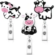 3Pcs Cow Badge Reels Retractable Badge Holder with Clip for Nurse Doctor Student