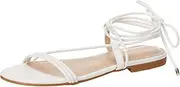 [The Drop] Women's Samantha Flat Strappy Lace-Up Sandal, White, 9.5
