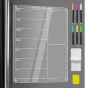 Clear Acrylic Meal Planner Magnetic Menu Board for Fridge with 6 Marker Pens