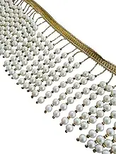 PIYUCRAFTS 4.5 Inch Pearl Beaded Fringe Trim with Golden Accents – Decorative Handmade Lace for Sarees, Dresses, Curtains, DIY Craft | Available in 1, 3, 6 Yard (3)