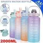 2L Gym Bottle Straw Sports Water Bottles W/ Time Markings BPA Free Fitness Jugs
