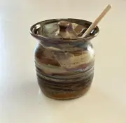 Honey Pot With Wooden Dipper By Luckiest Pottery Columbia Style