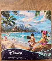 NEW Disney Thomas Kinkade Mickey & Minnie In Hawaii Puzzle w/ Poster | 750pcs