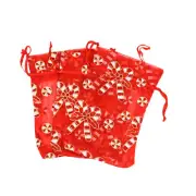 BULK 20 Candy Cane Organza Drawstring Bags 15cm x 10cm - TL180