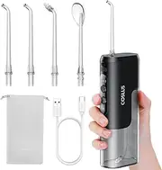 COSLUS Mini Water Flosser for Travel: Cordless & Portable, IPX7 Waterproof, Plaque Removal, Ergonomic Design, Lightweight with Jet Tips & Travel Case, Black, T40