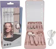 Portable Makeup Brush Set with Mirror, Multifunctional Cosmetic Brushes Kit with Illuminating LED Makeup Mirror, 5 Makeup Brush for Eyeshadow, Powder, Foundation, Blush