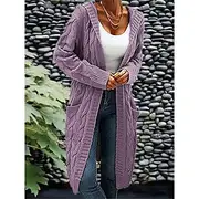 Women's Cardigan Fashion Streetwear Casual Solid Color Cable Hooded Pocket Knitted Long Sleeve Regular Tops Knit Outdoor Daily Going out Wine Army Green Fall W