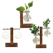 Wooden Stand Glass Flower Vase Hydroponic Hanging Plant Terrarium Container