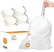 Code H (200 Count) Heavy Duty Drawstring Plastic Trash Bags 8-9 Gallon Compatible with simplehuman Code H | White Drawstring Garbage Liners 8-9 Gallon | 30-35 Liter