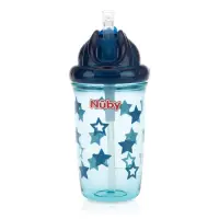 在飛比找momo購物網優惠-【Nuby】晶透學飲杯粗吸管300ml(藍)