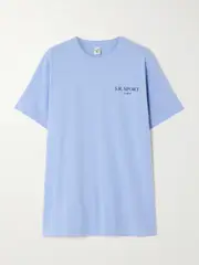 [Sporty & Rich] Sporty & Rich - Wimbledon Printed Cotton-jersey T-shirt - Light blue - small small Blue