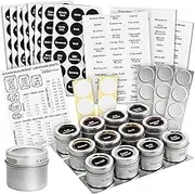 12 Magnetic Spice Tins with Wall Plate Racks & 2 Types of Spice Labels by Talented Kitchen. 12 Storage Magnet Spice Containers, Window Top w/Sift-Pour. 3 Metal Wall Base. 240 Preprinted Spice Stickers