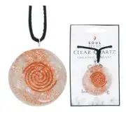 Round Orgonite Clear Quartz Pendant Necklace EMF Protect Jewelry Healing Crystal