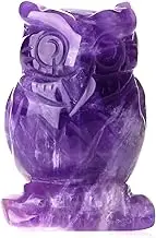 QINJIEJIE 2" Amethyst Owl Decor Crystals Stone Figurines Carved Gemstone Owls Statue Healing Home Room Sculpture Natural Lucky Owl Decorations Cute Purple Office Desk for Women Men