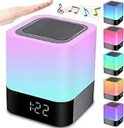 Joyfullife Night Light Bluetooth Speaker, Alarm Clock Touch Sensor Bedside Lamp Dimmable Warm Light & Color Changing RGB LED Table Lamp, MP3 Music Player for Kids, Bedroom, Camping