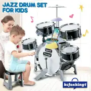 Kids Large Drum Kit Jazz Band Sound Drums Play Set Musical Toy With Stool