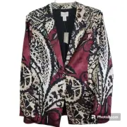 Chico's Soft Printed Blazer Jacket Red Maple NWT Size Large Contemporary Boho