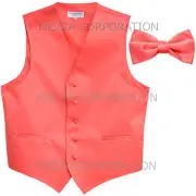 New Men's Vesuvio Napoli Tuxedo Vest Waistcoat Bowtie prom wedding party Coral