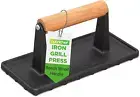 Nutrichef Cast Iron Grill Press - Heavy-Duty Griddle Press with Wooden Handle...