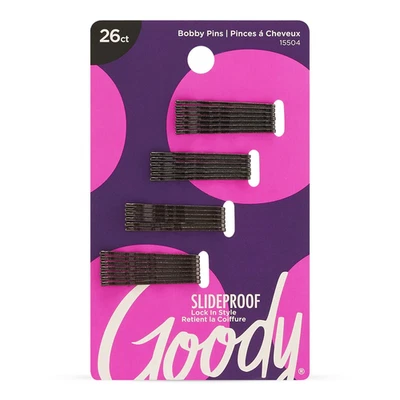 Slideproof Bobby Pins, 26 Ct, Black, Comfortable Bobby Hair Pins for Styling, Lo