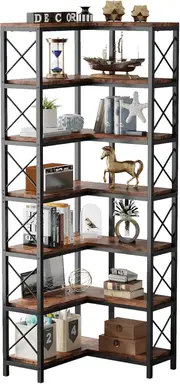Tribesigns 7-Shelf Corner Bookshelf,Large Modern Corner Bookcase(Rustic Brown)