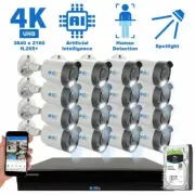 16 Channel 4K NVR 16 X 8MP PoE IP H.265+ AI Starlight Security Camera System