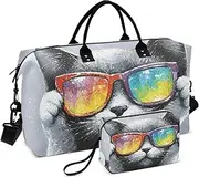 [YXYZRMY] Funny Cat Head Travel Duffel Bag Gym Bag Sports Tote Bag with Multiple Interior Pockets Shoulder Weekender Bag for Women Men with Toiletry Bag 20.5”x 7.9”x 13.8”, Multi-Colored, one size