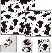 Doodlream 2 Sheets Self-Adhesive Magic Cloth Cow Print Travel Makeup Bag Organizer & Scratch-Resistant Camera Lens Protective Wrap, Reusable Portable Cosmetic Pouch (50x50cm/35x35cm), Black and White