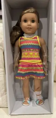 American Girl 18” Doll LEA CLARK w/ BOOK, BAG, NECKLACE NIB