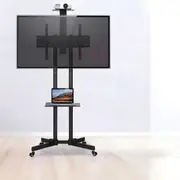 32 To 65" Black Led Plasma Lcd TV Stand Mount Bracket Mobile Trolley With Wheels