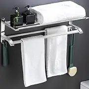 Towel Rail Wall Mounted Towel Bar for Bathroom Kitchen Towel Rack Bathroom Shelf with Towel Bar and Rail Wall Mounted Stainless Steel Brushed Finished with Hooks Silver 70Cm LWX
