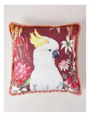 Lauren Stringini Waratah Wonderland Cockatoo Cushion in Peach