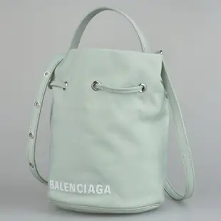 【Balenciaga 巴黎世家】Wheel經典標誌LOGO尼龍手提斜背兩用水桶包(淡綠x白)