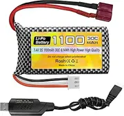 7.4V 1100mAh 2S Lipo Battery with T Plug and USB Charging Cable Suitable for Haiboxing 18858 18859 18859A 16890A and XLH Q903 Q903 HM163 RC Car RC Ship RC Drone