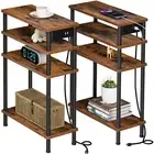 Asgolion Narrow Side Table with Charging Station 4 Tier Small Thin Slim End T...