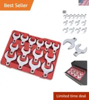 14-Piece Jumbo Crowfoot Wrench Set - Chrome Vanadium Steel for Tight Spaces