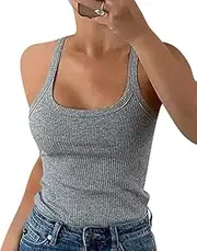 [FaerieFlair] Scoop Neck Tank Top Women's Summer Sleeveless Tops Basic Plain Slim Fit Ribbed Shirt